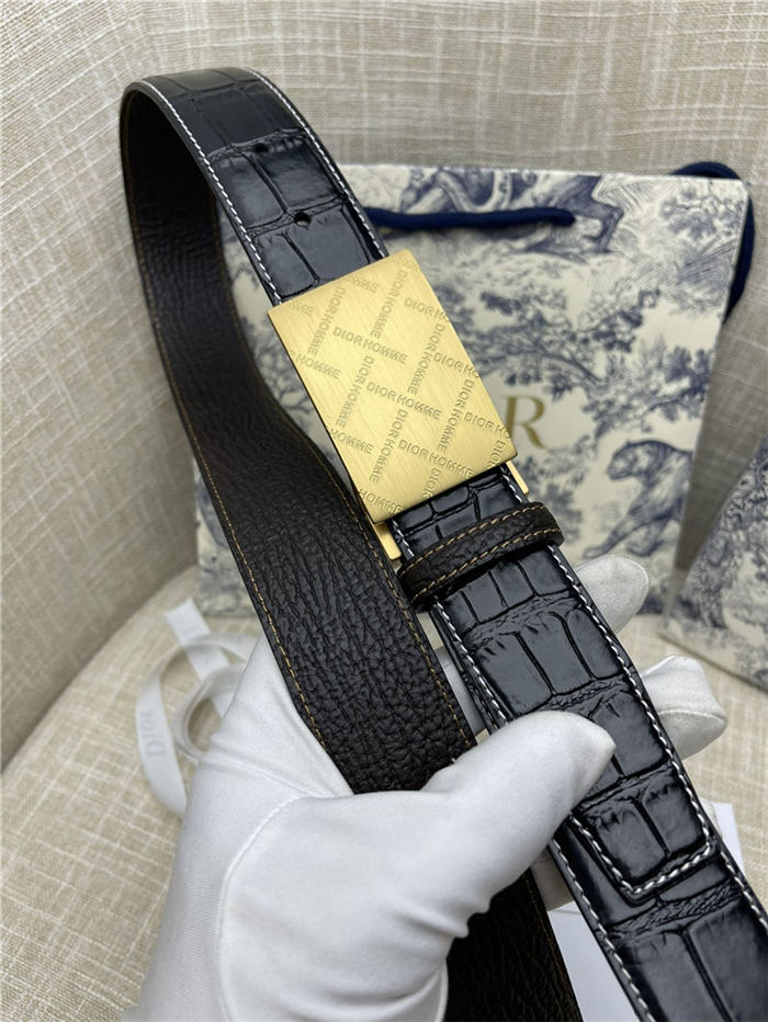 Dior BELT 35MM Calfskin Crocodile Black Gold High