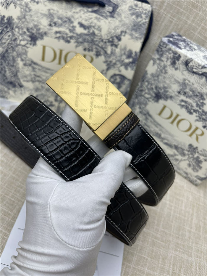 Dior BELT 35MM Calfskin Crocodile Black Gold High