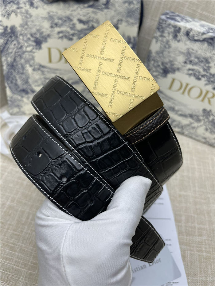 Dior BELT 35MM Calfskin Crocodile Black Gold High