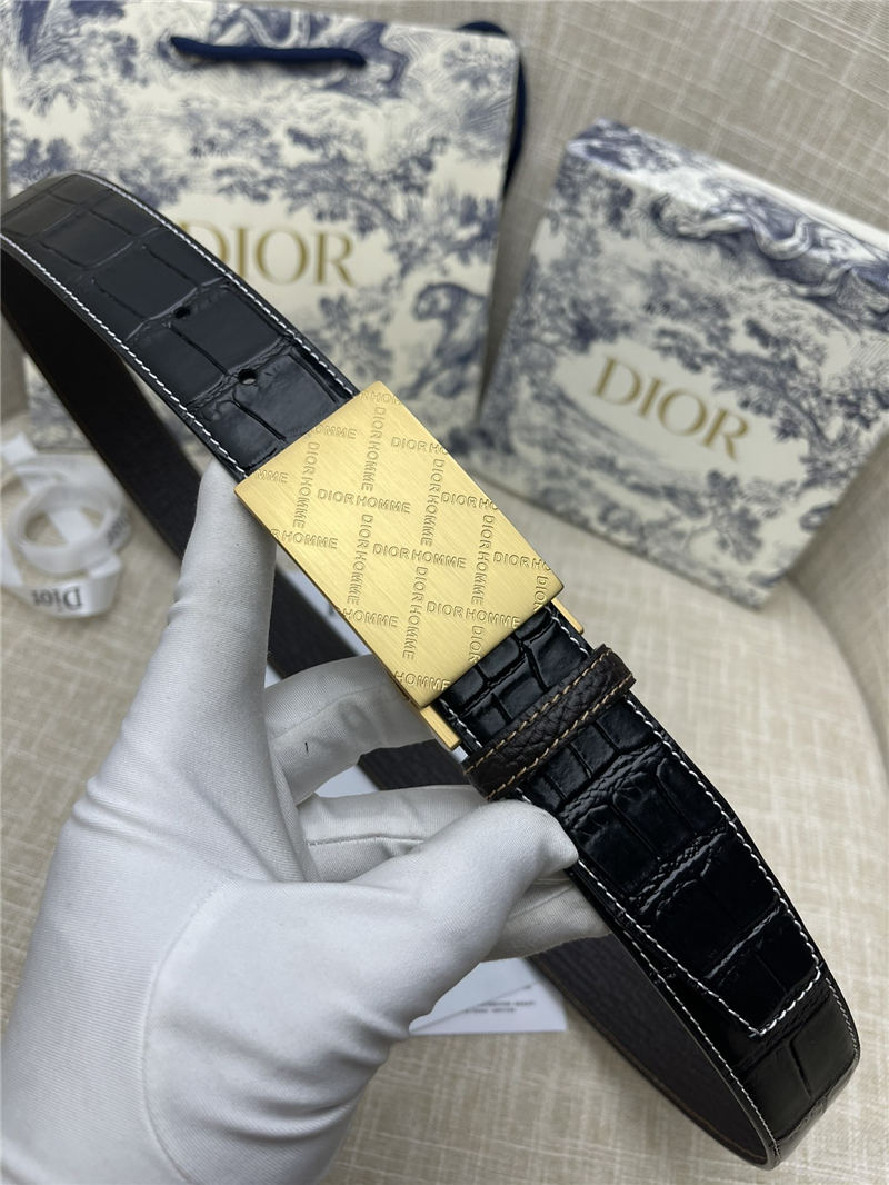 Dior BELT 35MM Calfskin Crocodile Black Gold High