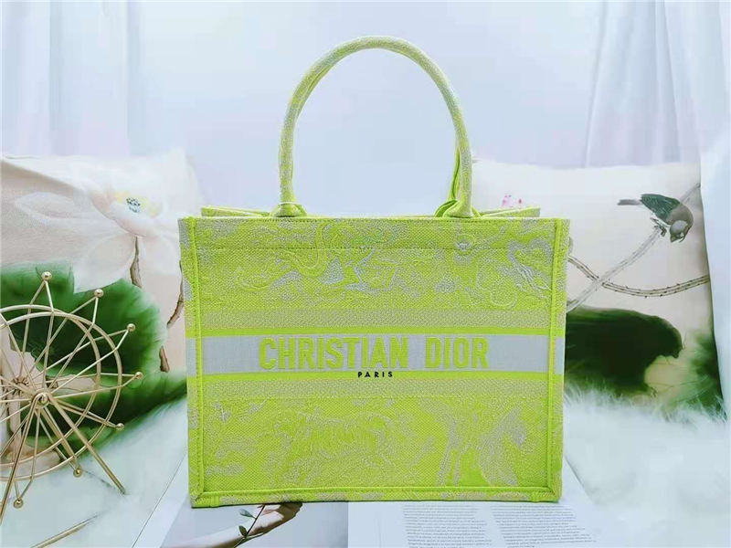 MEDIUM Dior BOOK TOTE Toile de Jouy Reverse Embroidery Lime High