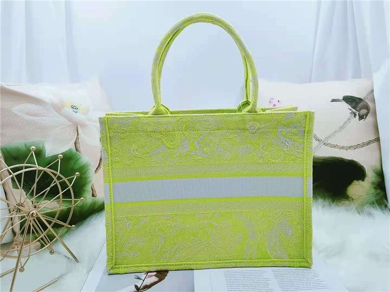 MEDIUM Dior BOOK TOTE Toile de Jouy Reverse Embroidery Lime High