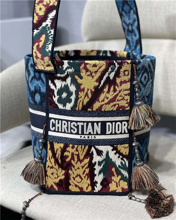 Dior D-BUBBLE BUCKET BAG Dior Paisley Embroidery Blue 022 High