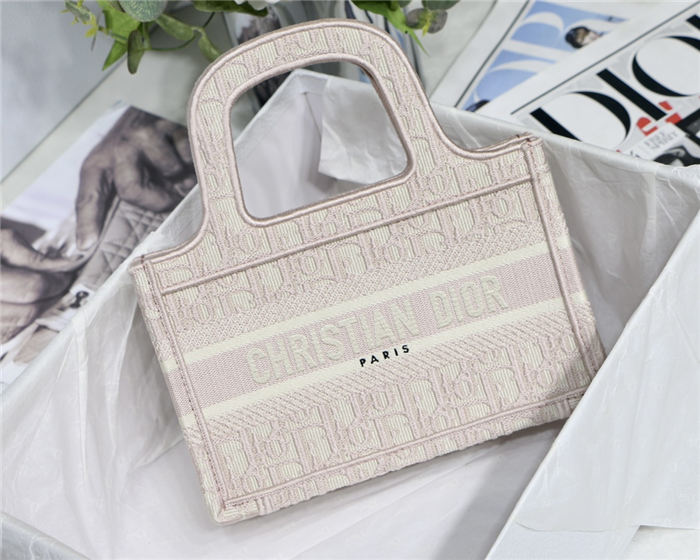 MINI Dior BOOK TOTE Dior Oblique Embroidery Pink High