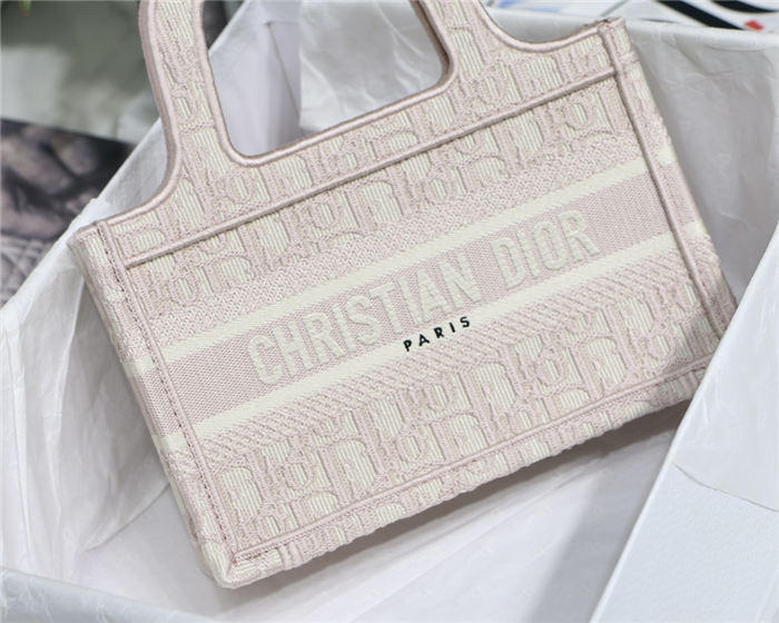 MINI Dior BOOK TOTE Dior Oblique Embroidery Pink High