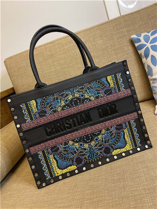 LARGE Dior BOOK TOTE Calfskin Embroidery High