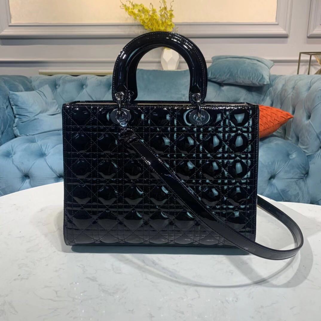 LARGE LADY Dior BAG Patent Cannage Calfskin Black High