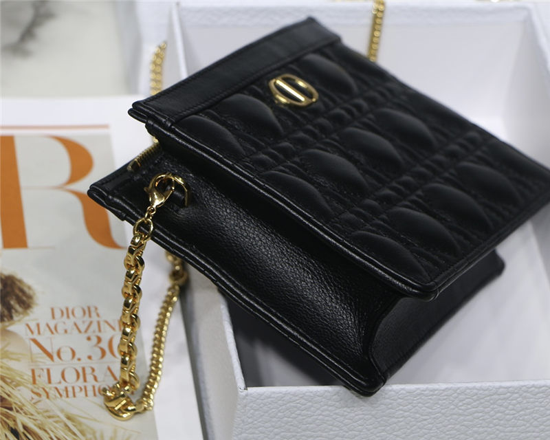 Dior CARO ZIPPED POUCH WITH CHAIN Supple Cannage Calfskin Black High