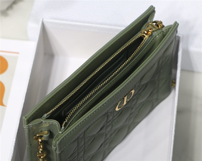 Dior CARO ZIPPED POUCH WITH CHAIN Supple Cannage Calfskin Green High