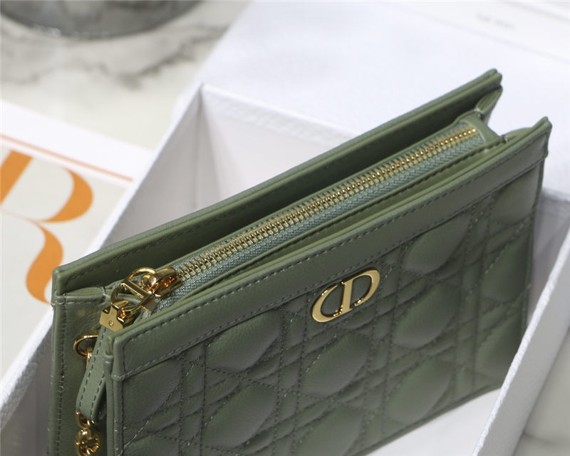 Dior CARO ZIPPED POUCH WITH CHAIN Supple Cannage Calfskin Green High