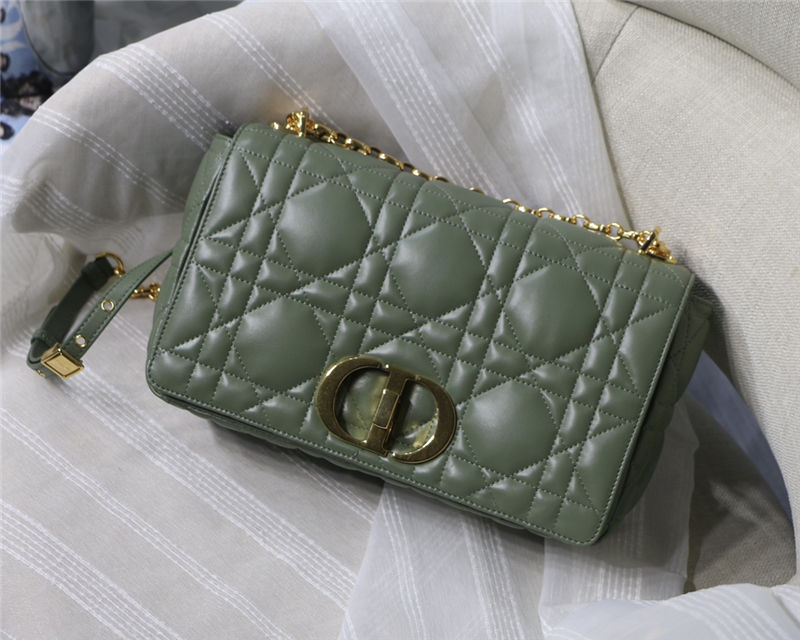 LARGE Dior CARO BAG Quilted Macrocannage Gold Metal Calfskin Green High