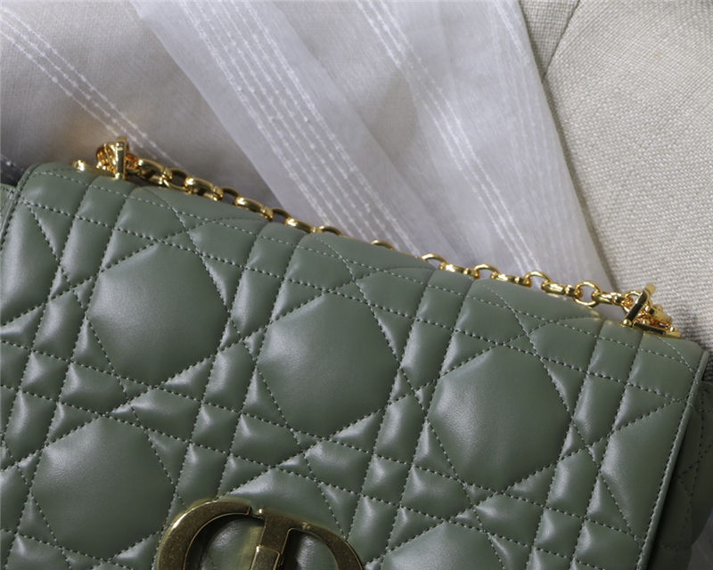 LARGE Dior CARO BAG Quilted Macrocannage Gold Metal Calfskin Green High