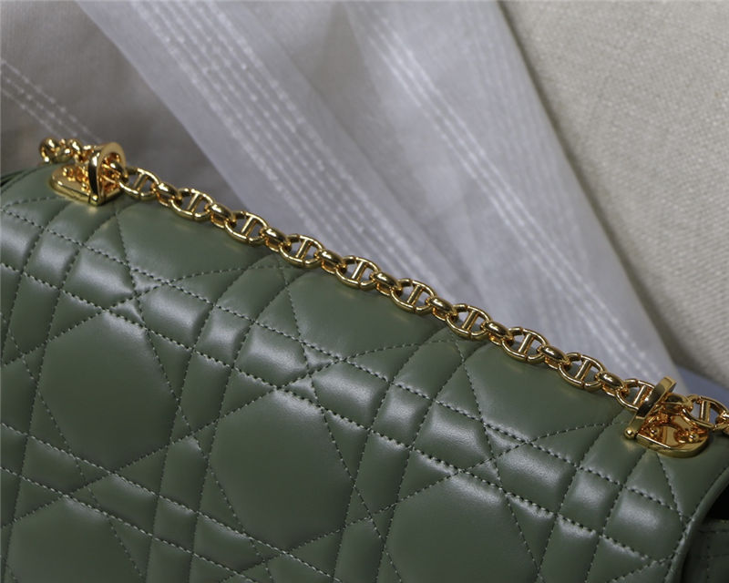 LARGE Dior CARO BAG Quilted Macrocannage Gold Metal Calfskin Green High