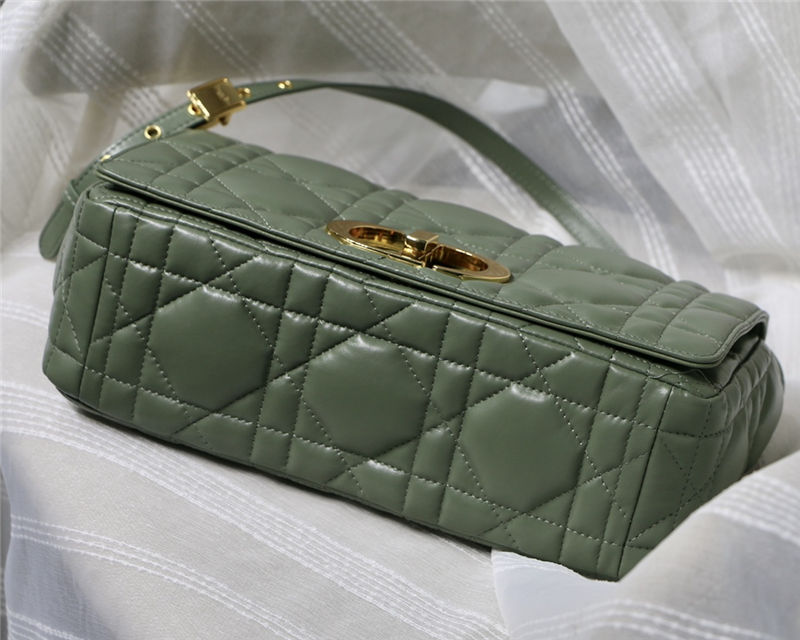 LARGE Dior CARO BAG Quilted Macrocannage Gold Metal Calfskin Green High