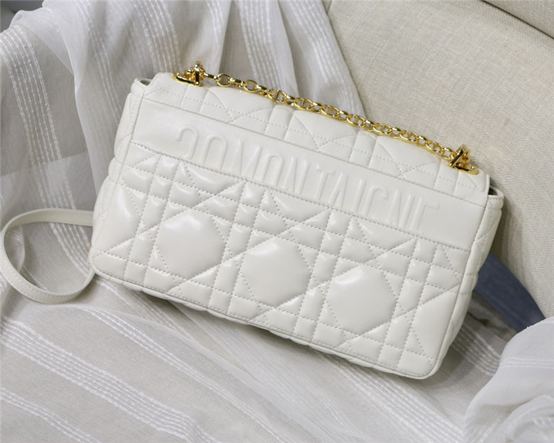 LARGE Dior CARO BAG Quilted Macrocannage Gold Metal Calfskin White High