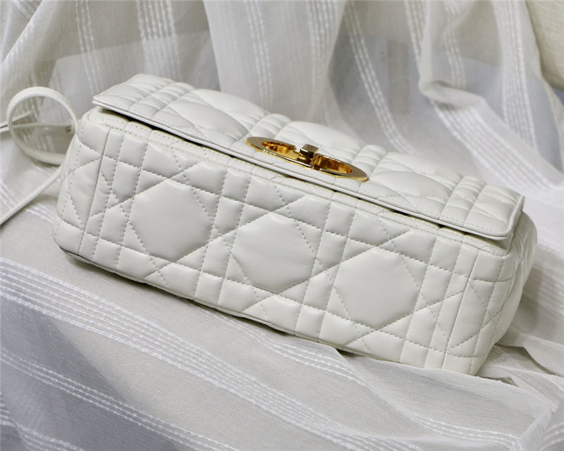 LARGE Dior CARO BAG Quilted Macrocannage Gold Metal Calfskin White High