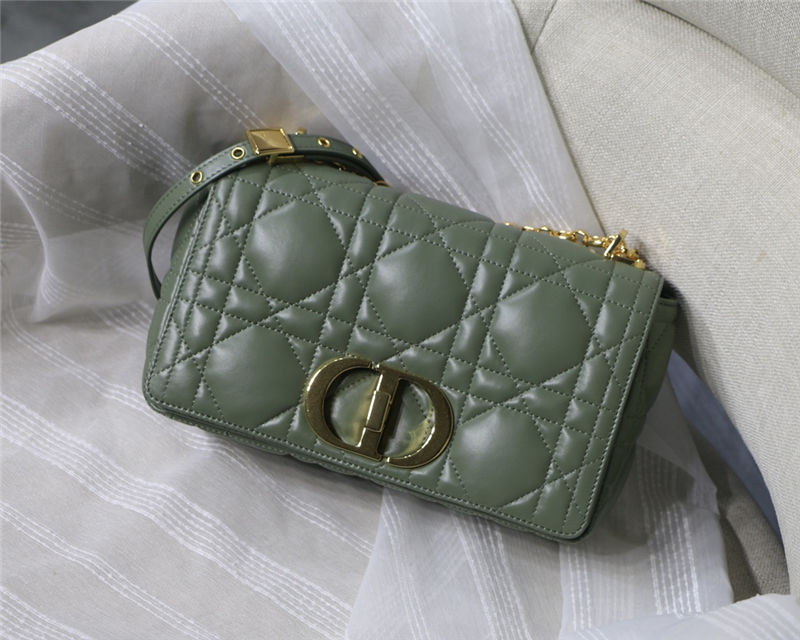 MEDIUM Dior CARO BAG Quilted Macrocannage Gold Metal Calfskin Green High