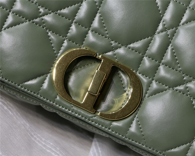 MEDIUM Dior CARO BAG Quilted Macrocannage Gold Metal Calfskin Green High