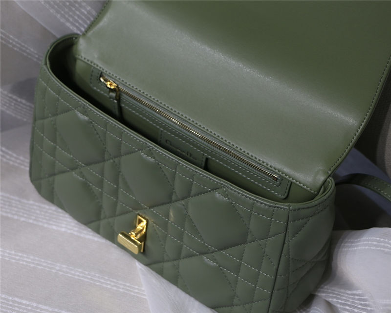 MEDIUM Dior CARO BAG Quilted Macrocannage Gold Metal Calfskin Green High