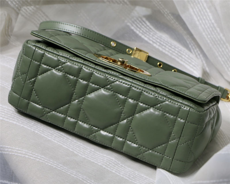 MEDIUM Dior CARO BAG Quilted Macrocannage Gold Metal Calfskin Green High