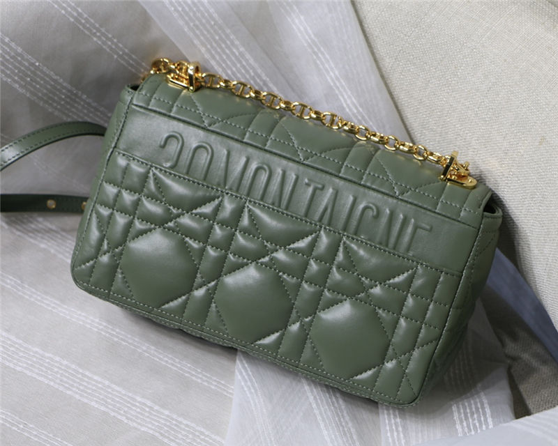 MEDIUM Dior CARO BAG Quilted Macrocannage Gold Metal Calfskin Green High