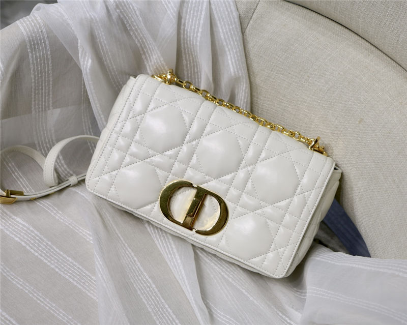 MEDIUM Dior CARO BAG Quilted Macrocannage Gold Metal Calfskin White High