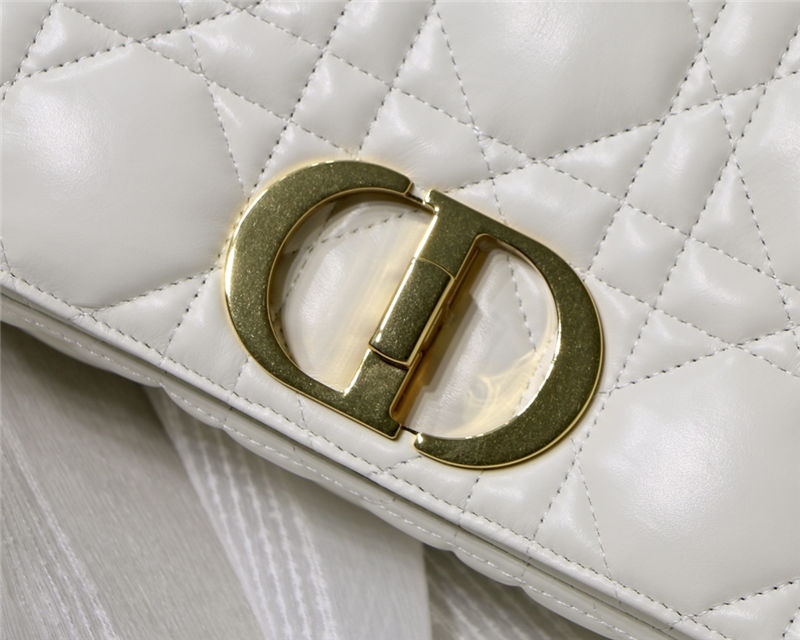 MEDIUM Dior CARO BAG Quilted Macrocannage Gold Metal Calfskin White High