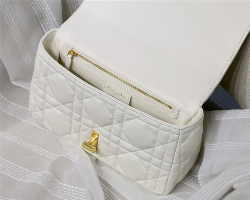 MEDIUM Dior CARO BAG Quilted Macrocannage Gold Metal Calfskin White High