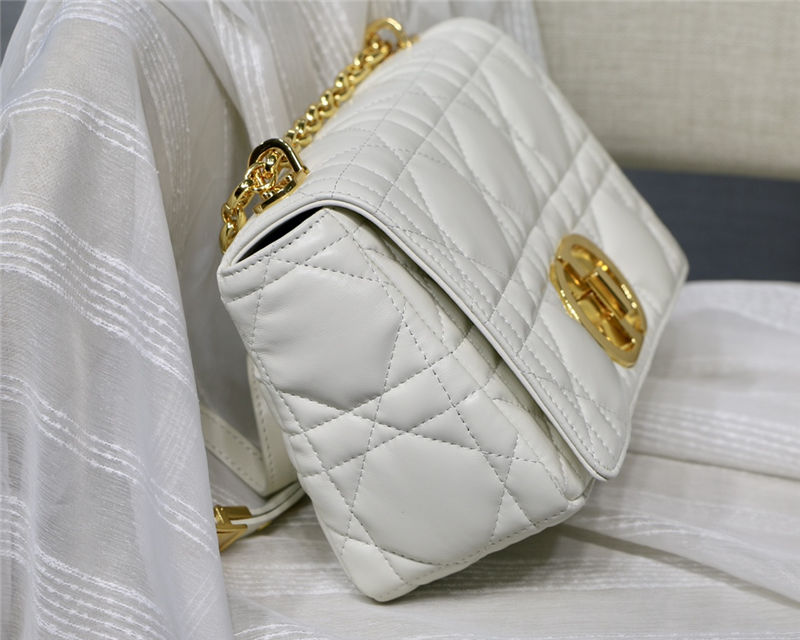 MEDIUM Dior CARO BAG Quilted Macrocannage Gold Metal Calfskin White High