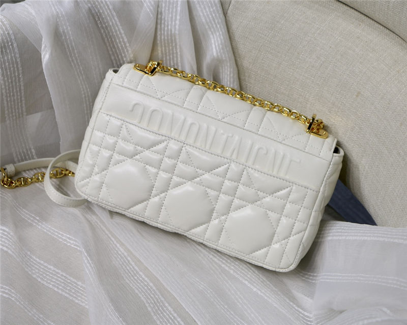 MEDIUM Dior CARO BAG Quilted Macrocannage Gold Metal Calfskin White High