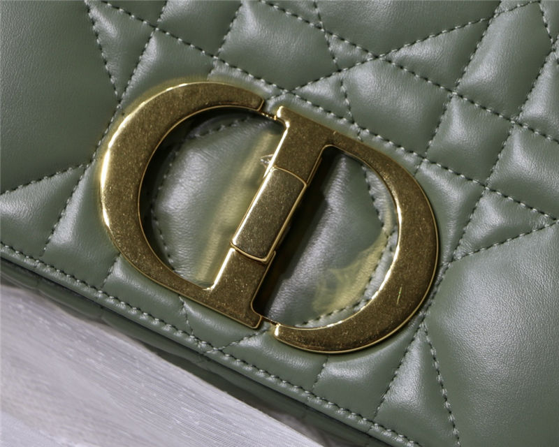 SMALL Dior CARO BAG Quilted Macrocannage Gold Metal Calfskin Green High