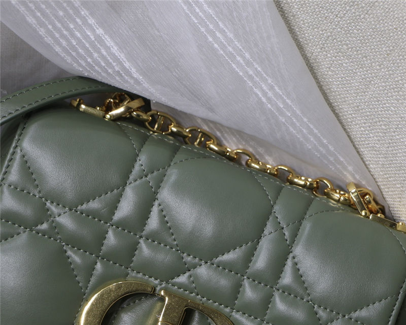 SMALL Dior CARO BAG Quilted Macrocannage Gold Metal Calfskin Green High