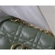 SMALL Dior CARO BAG Quilted Macrocannage Gold Metal Calfskin Green High