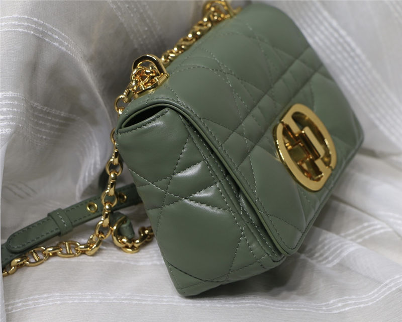 SMALL Dior CARO BAG Quilted Macrocannage Gold Metal Calfskin Green High