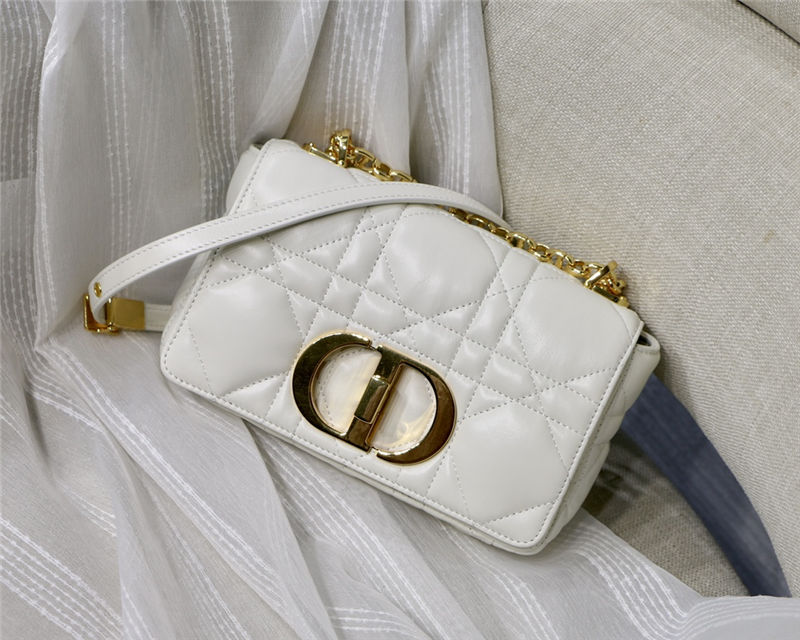 SMALL Dior CARO BAG Quilted Macrocannage Calfskin White Gold Metal High