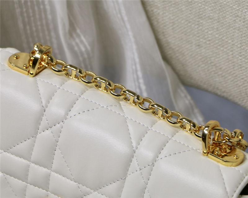 SMALL Dior CARO BAG Quilted Macrocannage Calfskin White Gold Metal High