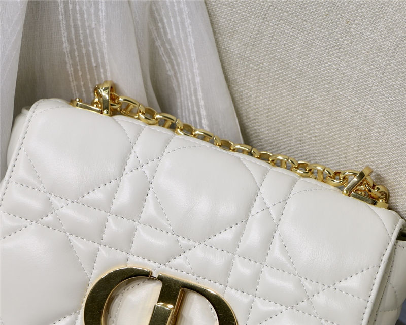 SMALL Dior CARO BAG Quilted Macrocannage Calfskin White Gold Metal High