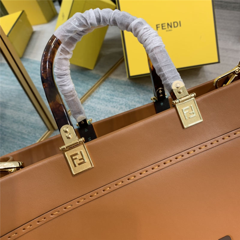 MEDIUM Fendi SUNSHINE Leather Shopper Brown High