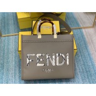 MEDIUM Fendi SUNSHINE Leather & Elaphe Shopper Grey High