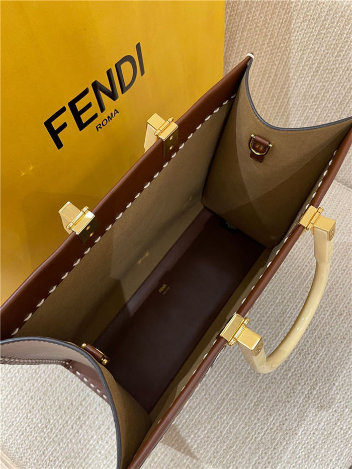 MEDIUM Fendi SUNSHINE Leather Shopper Brown High