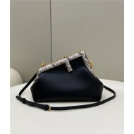 Fendi First Small Leather Bag with exotic details Black  High