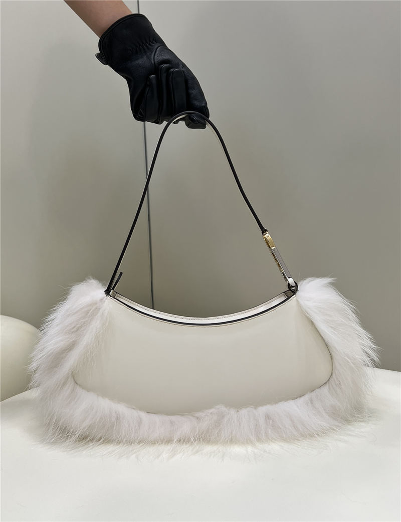 Fendi O’Lock Swing leather and fox fur pouch High