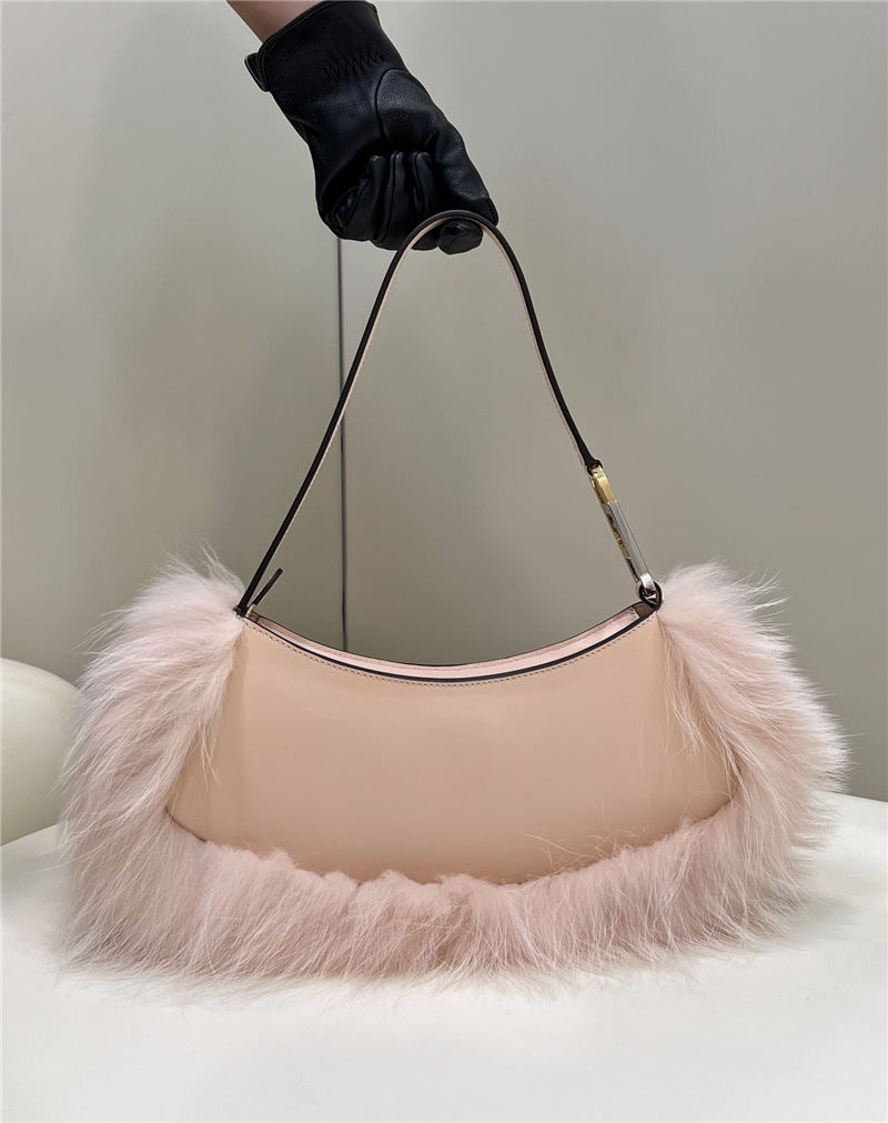 Fendi O’Lock Swing leather and fox fur pouch High