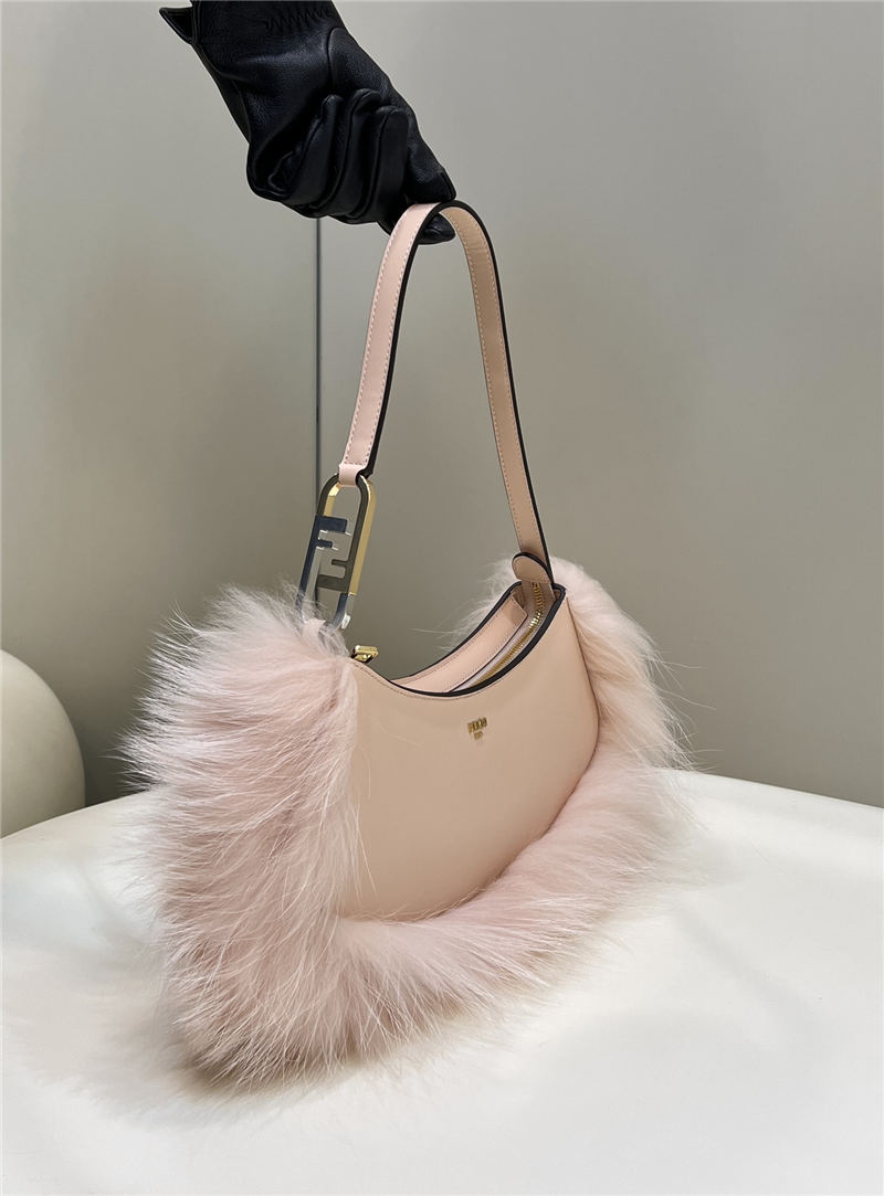 Fendi O’Lock Swing leather and fox fur pouch High