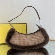 Fendi O’Lock Swing houndstooth wool and fox fur pouch High