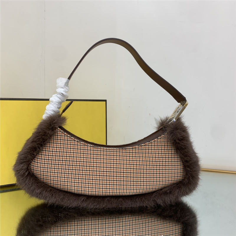 Fendi O’Lock Swing houndstooth wool and fox fur pouch High