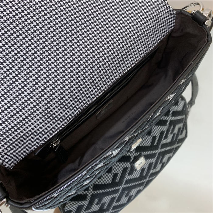 Baguette houndstooth wool bag with FF embroidery High