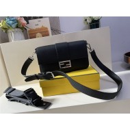 BAGUETTE grain leather bag black Silver-Metal High