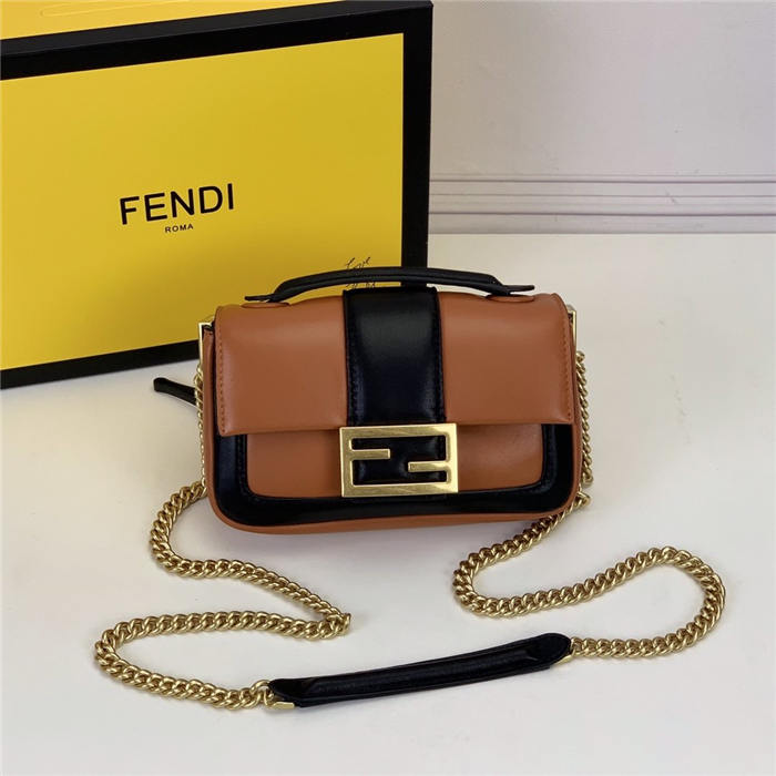 MINI BAGUETTE CHAIN nappa leather bag Brown and black High