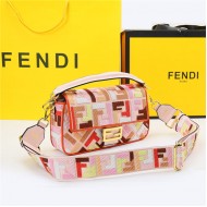 Fendi BAGUETTE Canvas Bag Embroidered FF Mid